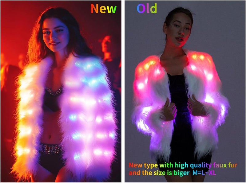 SHINYOU Women Faux Fur Jacket LED Light Up Jacket Halloween Chirstmas Music Festival Gift Winter Night Out Coat Plus Size¡­ - Image 2